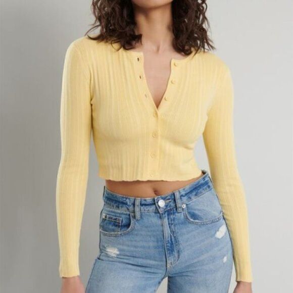 (3/$15) Garage Courtney Ribbed Cardigan Yellow - Picture 1 of 8